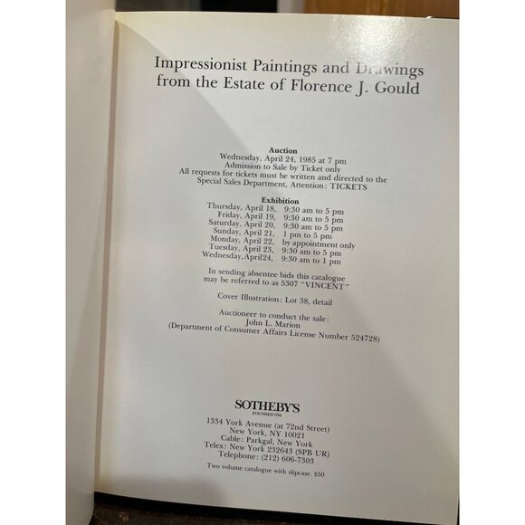 Sotheby's Catalogue Impressionist Paintings Estate of Florence J. Gould 1985 - Picture 3 of 5